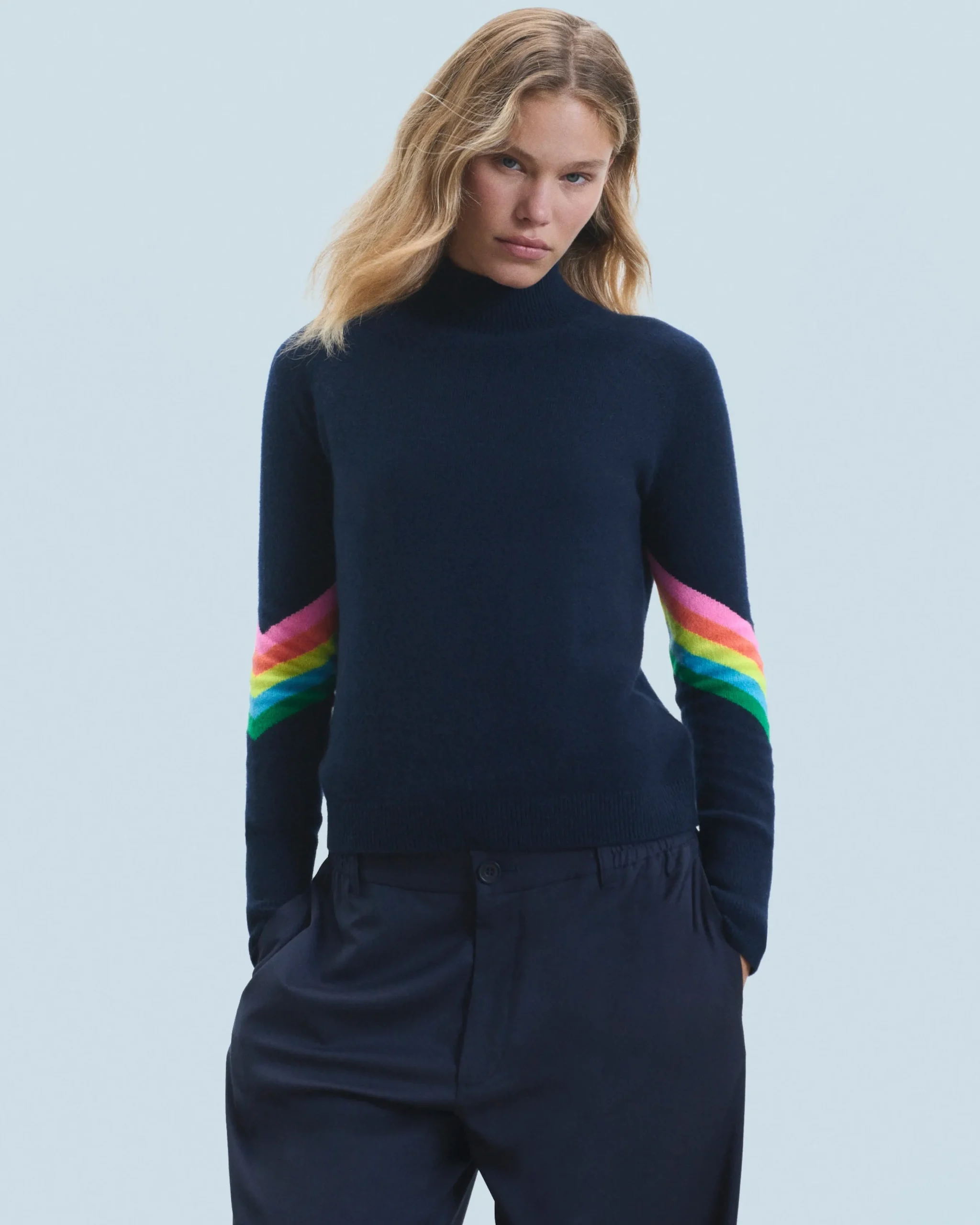 Pull Col Montant Bandes Manches Multicolore Léger^FROM FUTURE Sale