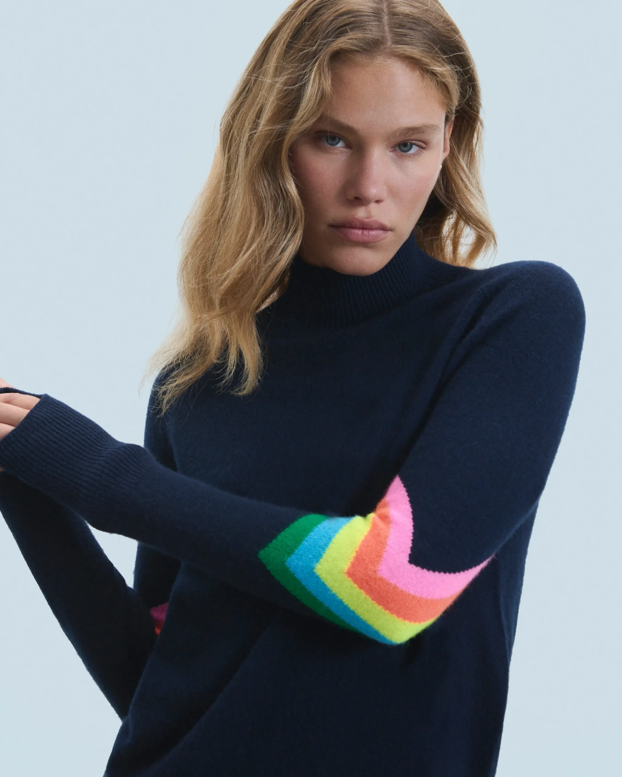 Pull Col Montant Bandes Manches Multicolore Léger^FROM FUTURE Sale