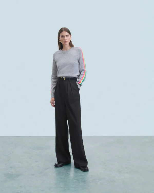 Pull Col Rond Bandes Manches Multicolore^FROM FUTURE Discount