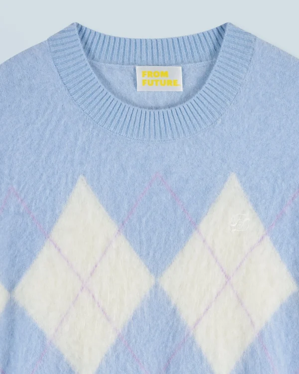Pull Col Rond en Cachemire Brossé à Motif Losange^FROM FUTURE Flash Sale