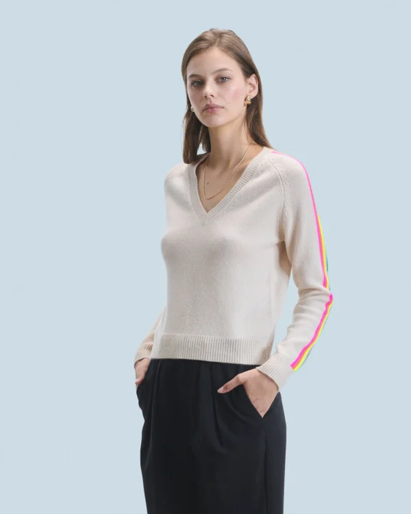 Pull Col V Bandes Manches Multicolore^FROM FUTURE Online