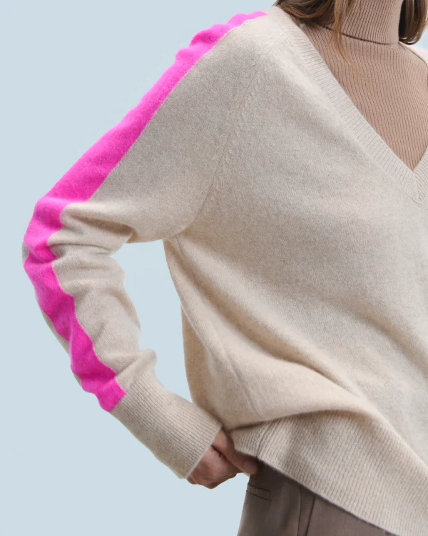 Pull Col V Oversize Bandes Bicolore Léger^FROM FUTURE Store
