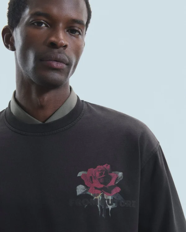 T-shirt Col Rond Manches Courtes Roses^FROM FUTURE Clearance